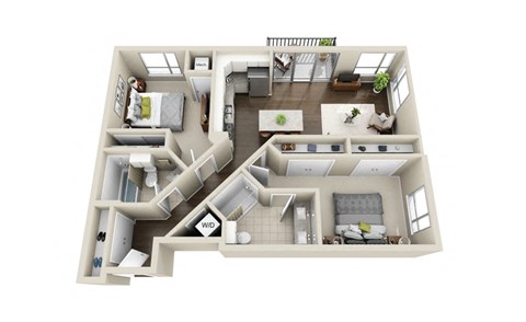 Floor plan for 2 beds, 2 baths, 1026 sqft